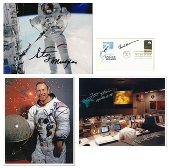 Lot of (4) NASA Astronauts Single/Multi-Signed Photos and First Day Issue Cachet Including Fred Haise, Frank Borman, James Lovell and Story Musgrave (Beckett)